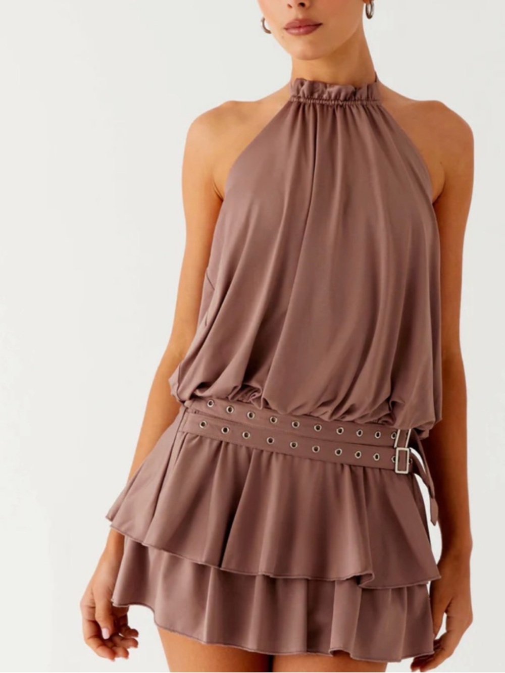 Peppermayo Mauve Halter Mini Dress